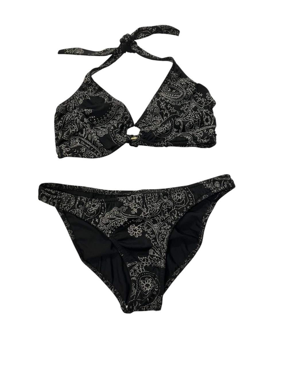 Venus Black Buckle Silver Paisley Halter Bikini Set Two Piece Swimsuit Size 10